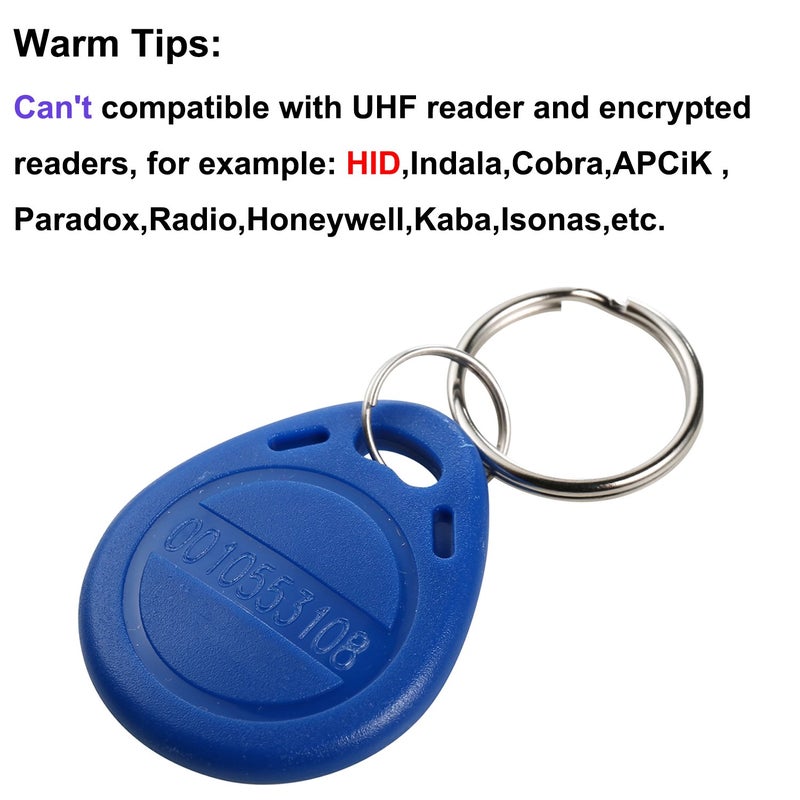 UHPPOTE Proximity 125KHz RFID EM-ID Card Keyfob for Door Access Control - Read Only - Color Blue - 100 Pack - Image 2